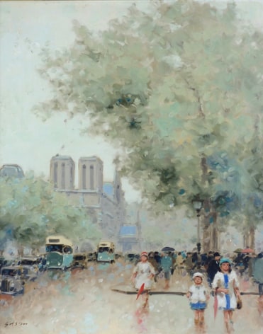 Andre Gisson Paris Street Scene Oil on Canvas