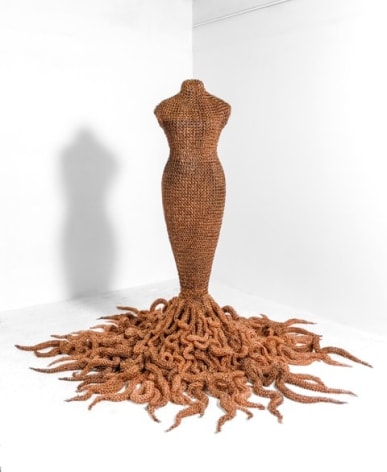 Medusa, 2014-15, handmade copper chain mail over fiberglass &amp;amp; steel armature, 72 in. high (2 of 4 variants)