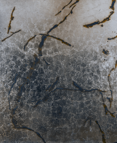 Contingency [Snow Cracks], 2015, Silver, liver of sulfur, varnish, gesso on linen, 82 x 66 in.