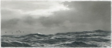 Dozier Bell, Whitecaps, 2015, charcoal on mylar, 2 5/16 x 5 3/8 inches