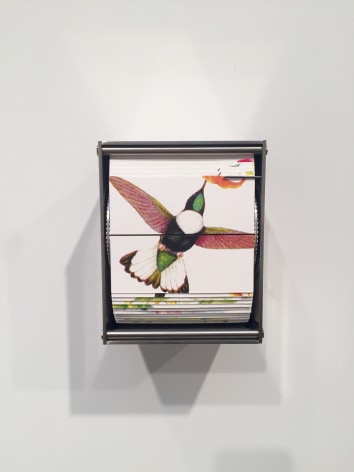 Ornithology P,&nbsp;2015,&nbsp;color screen print, stainless steel motor &amp;amp; electronics, 5 x 4.25 x 3.75 in.