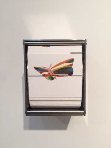 Colorthing, 2015, color screen print, stainless steel motor &amp;amp; electronics, 5 x 4.25 x 3.75 in.