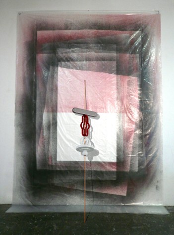 Provenance 2, 2015, Reuven Israel: Leaning Sculpture, copper coated steel rod, MDF and industrial paint