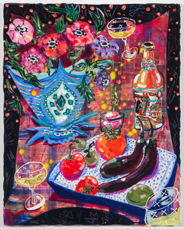 Kate Pincus-Whitney, Feast in the Neon Jungle: Anemones and Eggplants, 2020
