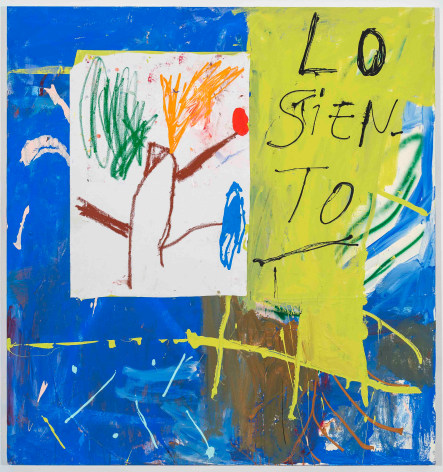 Cristina de MiguelLo Siento,&nbsp;2017Acrylic, oil stick, spray paint, collage on canvas60 x 48 inches