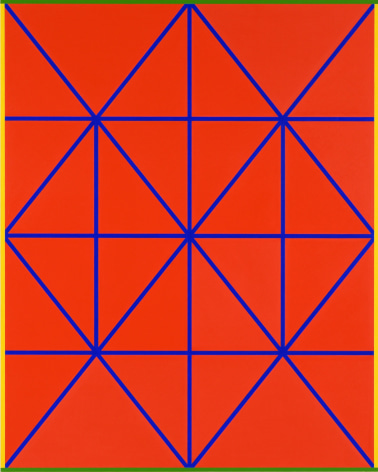 Cary Smith Complex Diagonals #7 (red-blue with yellow-green border), 2017