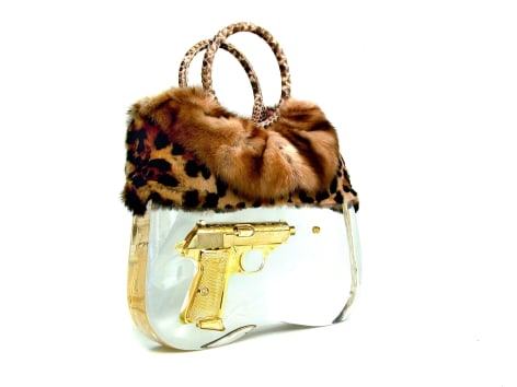 Ted Noten Lady K Bag, acrylic handbag, golden gun