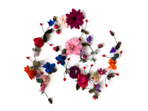 Karin Wagner, Swiss necklace felt jewelry flower bolita colorful design