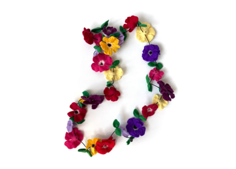 Karin Wagner, Swiss necklace felt jewelry flower bolita colorful design