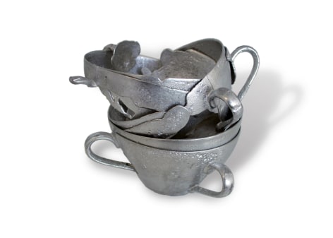 David Clarke, teacup, pewter, lead, silver, smithing