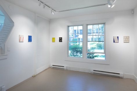 Alain Biltereyst, gallery view of several small geometric abstract paintings
