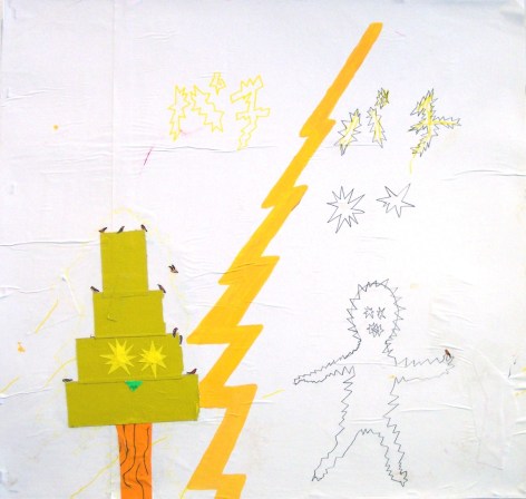 Drawing of man next to electrified tree
