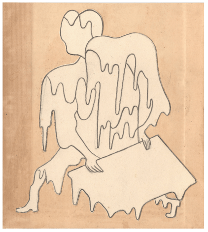 Untitled (Melting Man), 2023, pencil on collaged paper