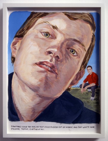 Close up portrait of boy, with another boy crouching in background