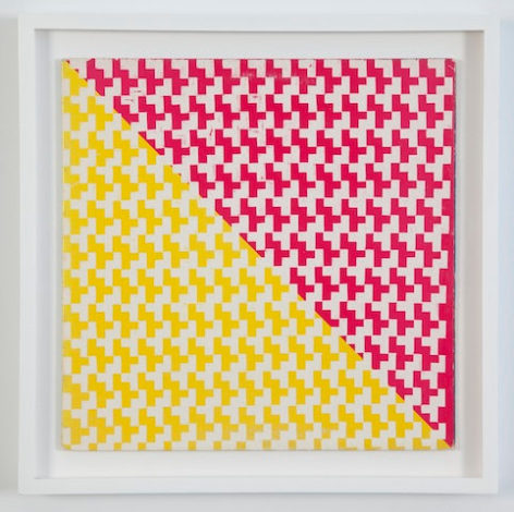 red and yellow checkered geometric piece