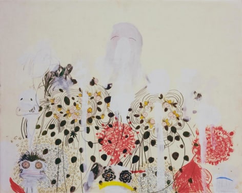 abstract white figure with flowers
