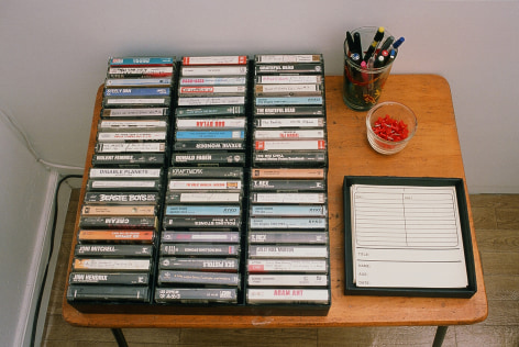 Closeup view of various tape albums