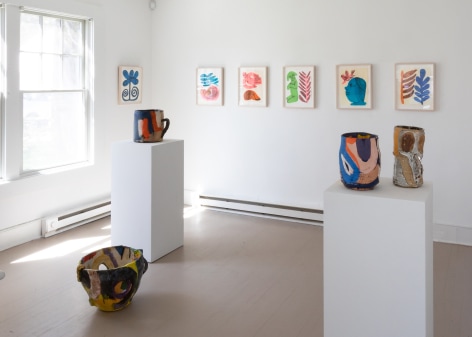 Installation view of group show featuring works from Roger Herman and Emma Kohlmann