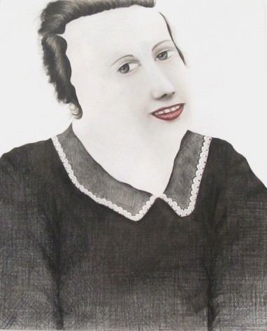 Portrait, person wearing black dress, dislocated face