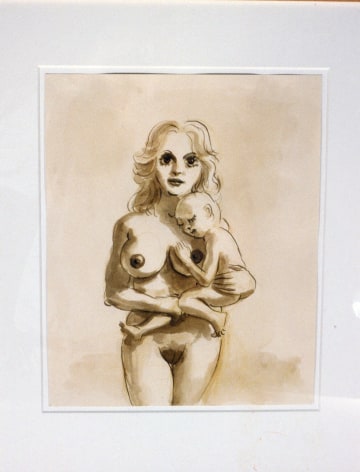 John Currin, nude drawing of mother holding baby