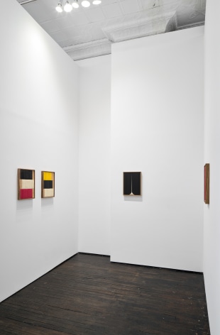 Gallery installation view of smaller abstract paintings