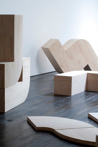 Gallery view of wooden block sculptures