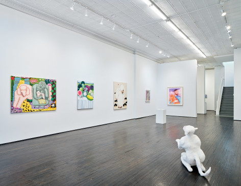 Gallery view of dog related paintings and sculptures