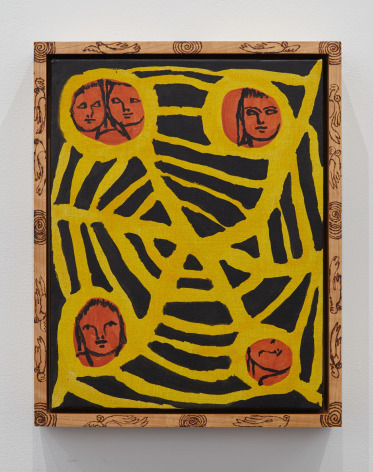 Acrylic piece showing spiderweb with images of people