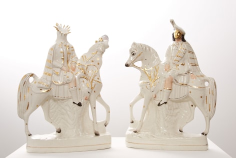 Amy Douglas painted ceramics, two figures on horseback
