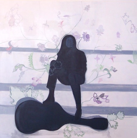 Painting of woman on guitar case