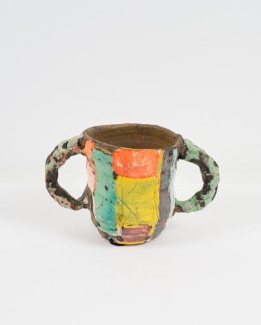 Pot with two handles, green and yellow
