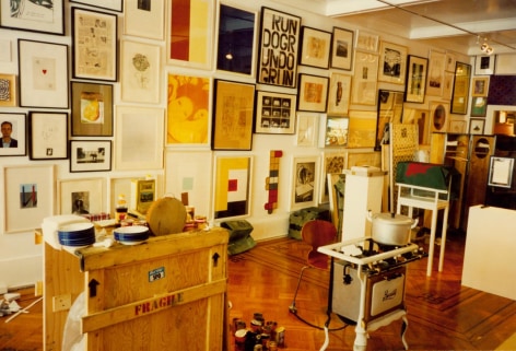 Installation view of gallery with framed pieces