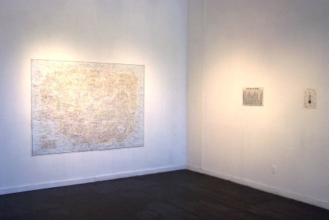 Installation view of fake world map