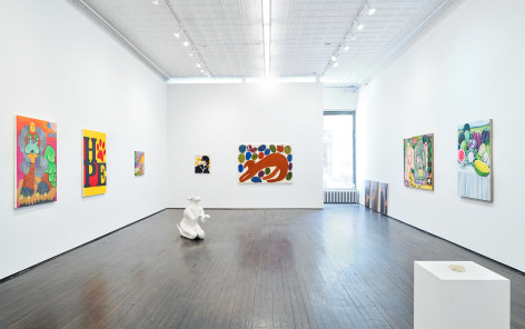 Gallery view showing paintings and sculptures related to dogs