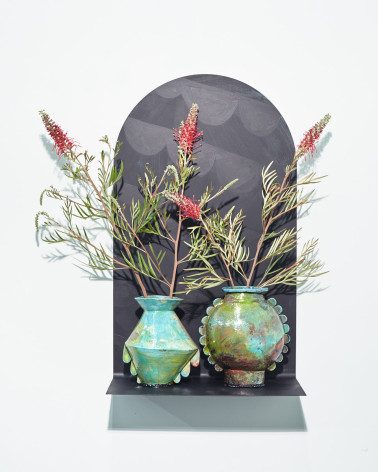 Emily Mullin ceramic green vase, holding flora