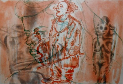 Overlapping drawing of man holding violin
