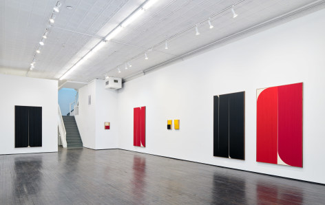 Gallery installation view of abstract paintings