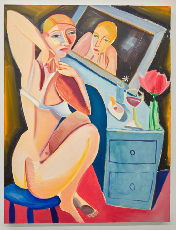Oil painting of woman posing in mirror