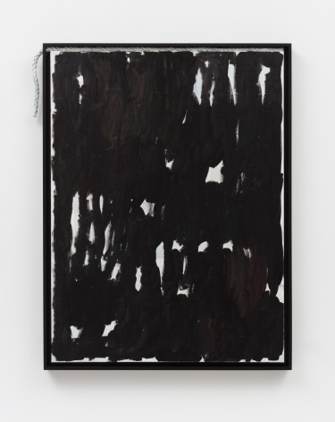 Abstract black painting with rope attached