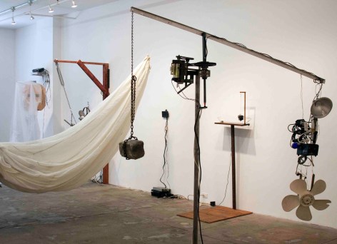 Installation view of various homemade machines and devices