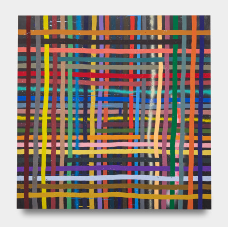 Abstract piece displaying interlocking multicolored lines