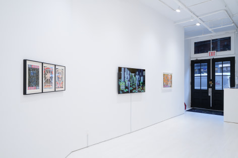 Installation view with video work