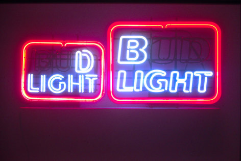 neon bud light sign with letters turned off