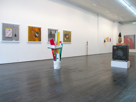 Various sculptures with multi-media paintings