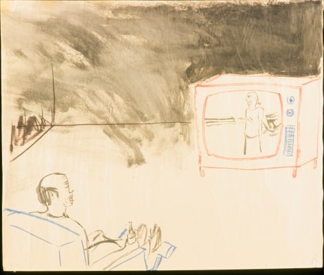 Individual of Johanson drawing; man watching tv
