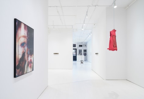 Installation view of the Contemporary Fossil Record Exhibition at the Jack Hanley Gallery. Long shot down hallway.