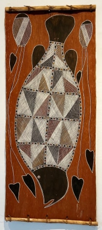 Australian Aboriginal Untitled Bark Painting Natural earth pigments on bark 28 x 12 /12 inches