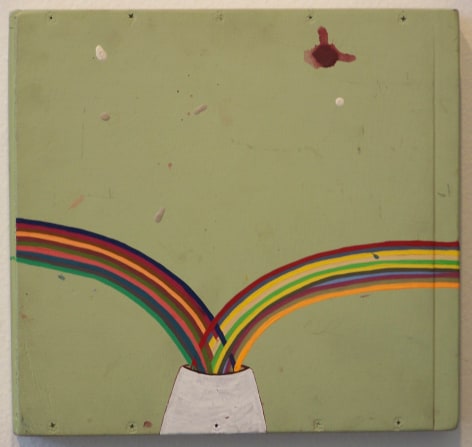 Individual shot of green Alicia McCarthy work, with dual rainbows