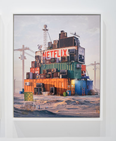 Shipping crates stacked on top of one another, &quot;Netflix&quot; is written across one