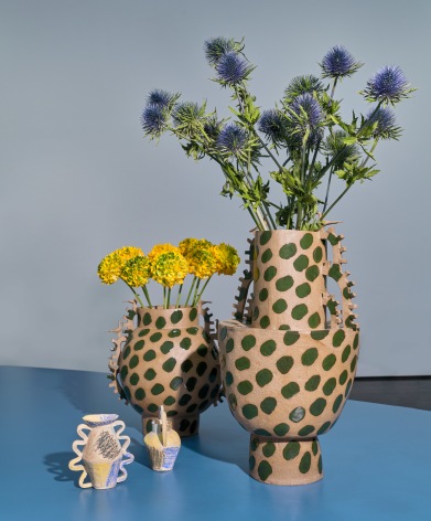 Close up of painted ceramic vases